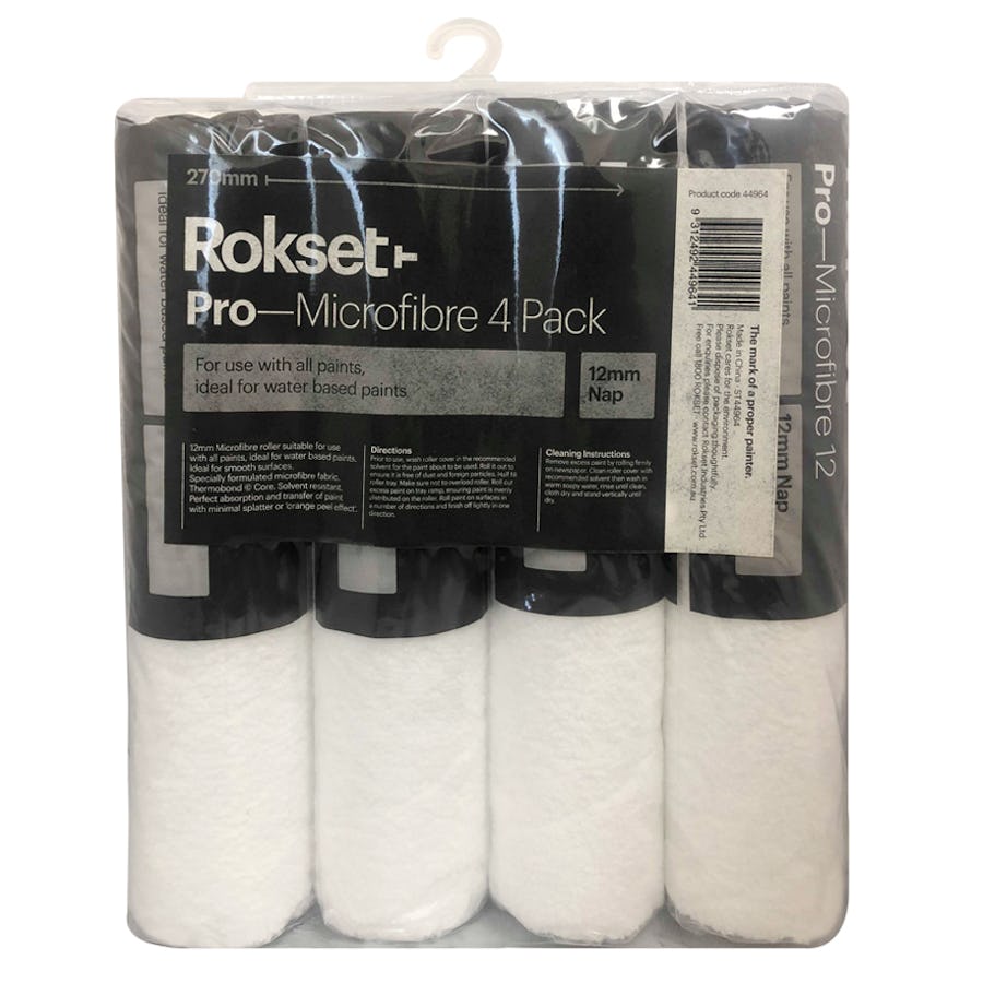 Rokset Pro Microfibre Roller Cover 12mm x 270mm 4 Pack